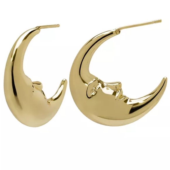 Macy's 14K Gold Plated Moon Crest Crescent Hoop Earrings NIB - Picture 2 of 13